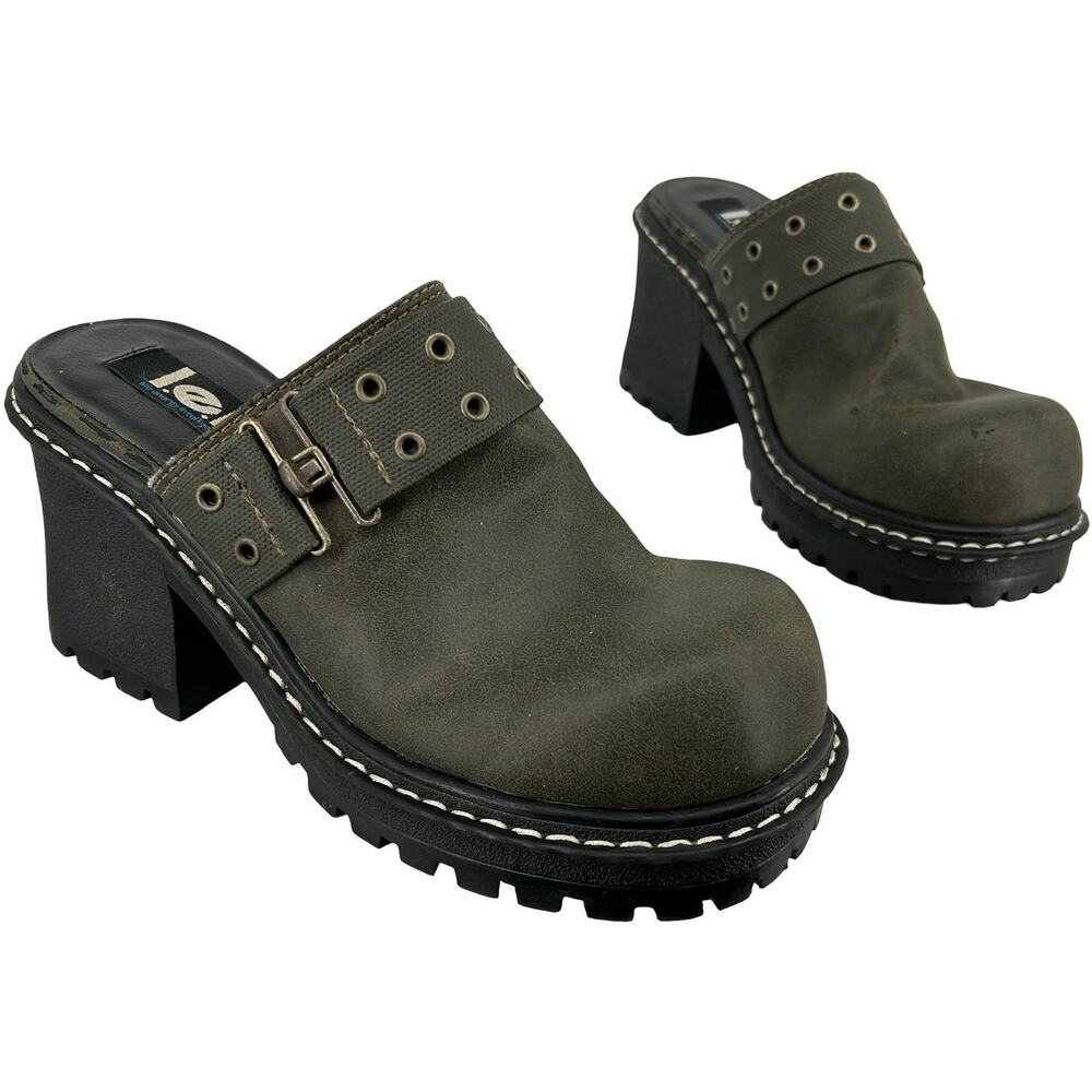 Vintage y2k Women's Green L.E.I. Dixi Buckle Chunky Platform Mules Clogs 10M